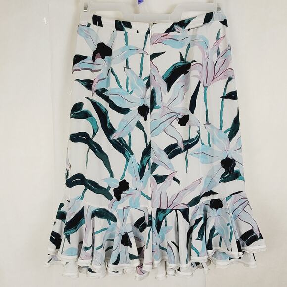 Tory Burch Louisa 100% silk floral pleated ruffled hem midi skirt Sz 6 feminine - Picture 4 of 13
